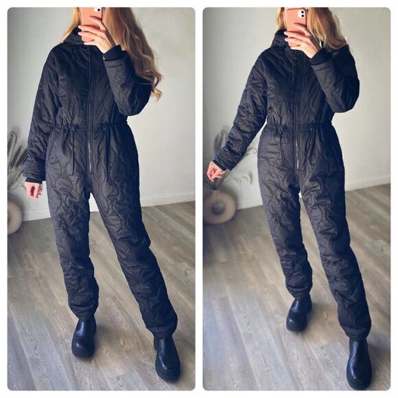 H&M Quilted Padded Ski Snowboarding Jumpsuit Romper One Piece Hooded New - Picture 2 of 9